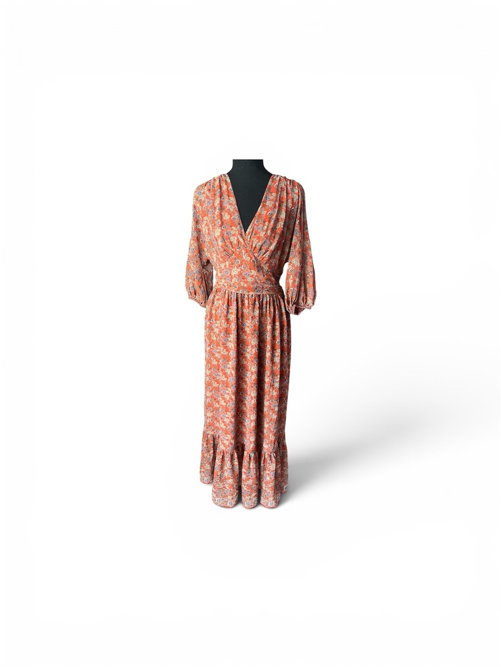 Floral Wrap Maxi Dress in Rust
